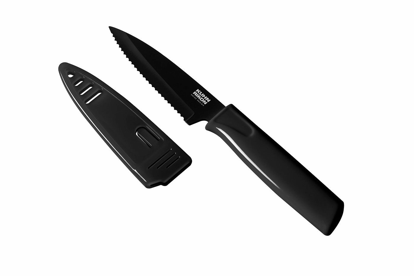 Kuhn Rikon Colori Non-Stick Serrated Paring Knife with Safety Sheath, 4 inch