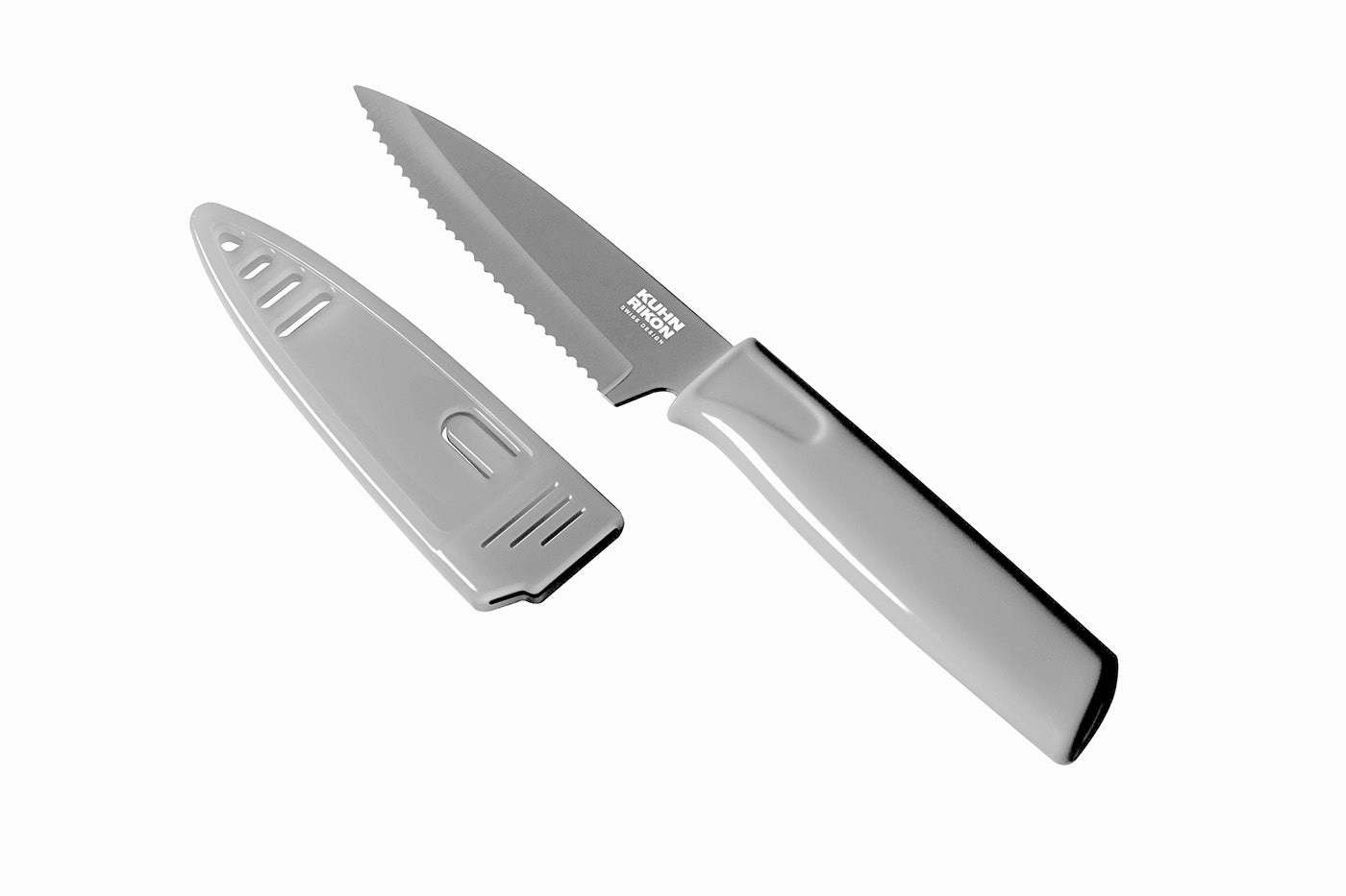 Kuhn Rikon Colori Non-Stick Serrated Paring Knife with Safety Sheath, 4 inch