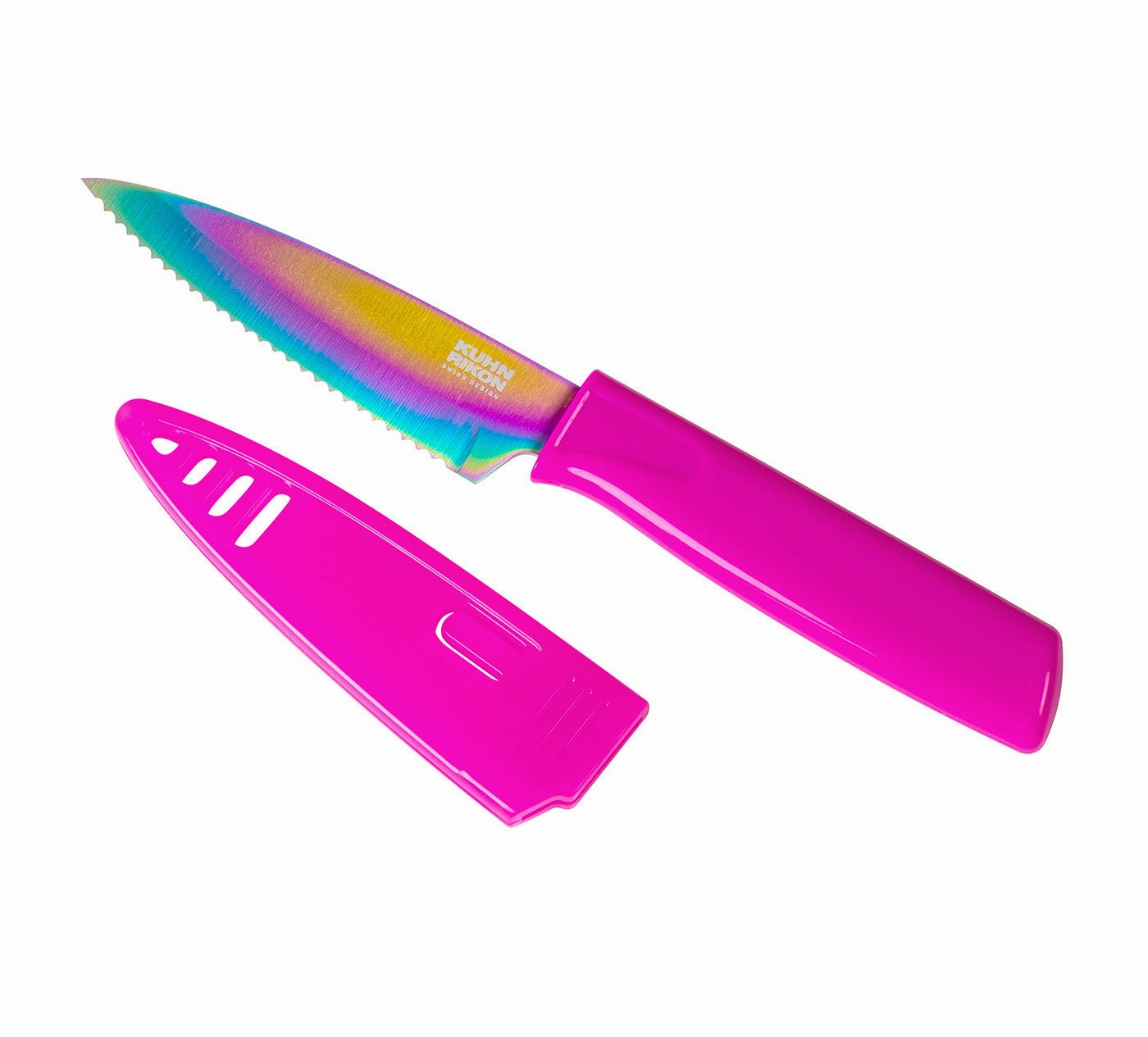 Kuhn Rikon Colori Non-Stick Serrated Paring Knife with Safety Sheath, 4 inch