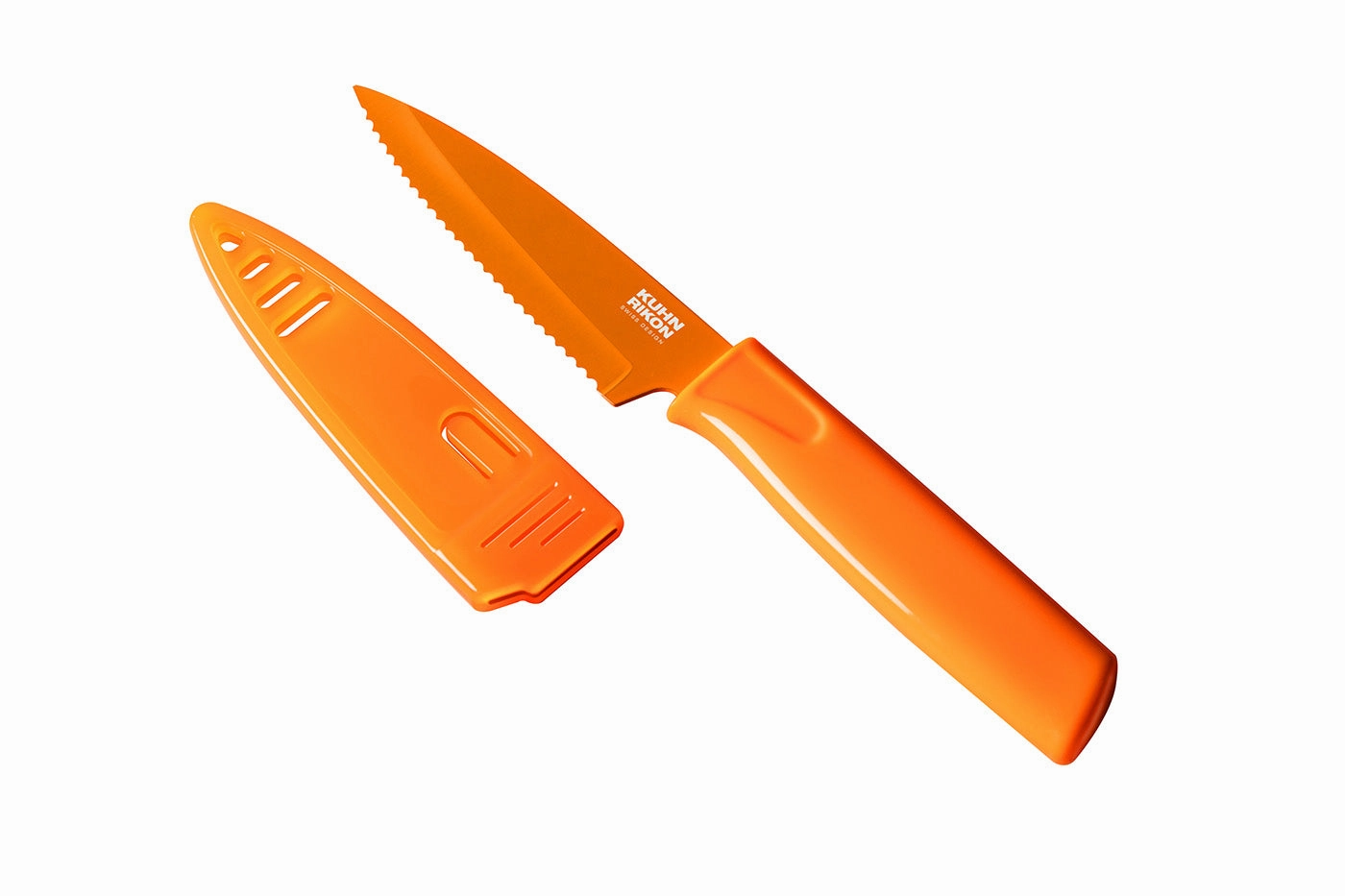 Kuhn Rikon Colori Non-Stick Serrated Paring Knife with Safety Sheath, 4 inch