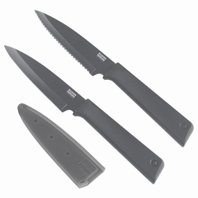 Kuhn Rikon COLORI  Non-Stick Straight & Serrated Paring Knife Set, Graphite Grey Cutlery outlet discounts