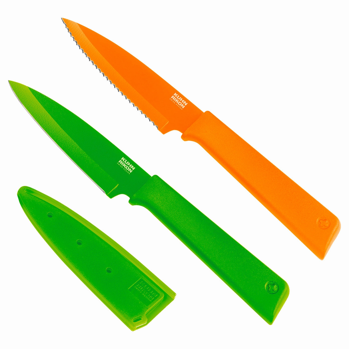 Kuhn Rikon Colori  Prep Set, Set of 2 Serrated & Paring Knives, Orange/Green Cutlery outlet discounts