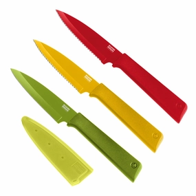 Kuhn Rikon COLORI  Straight & Serrated Paring Knife Set, Red, Yellow, Green Cutlery outlet discounts