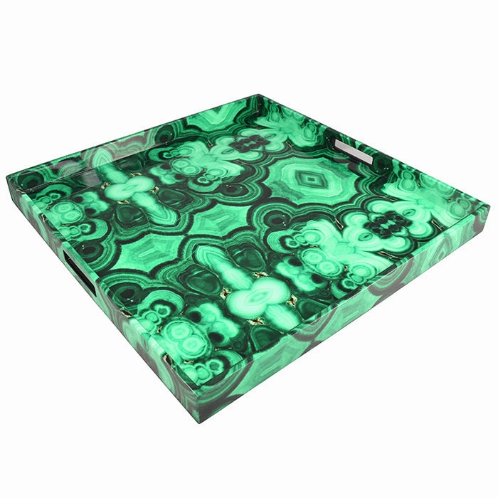 Lacquer Large Square Tray (Malachite) Decorative Trays cheap sale