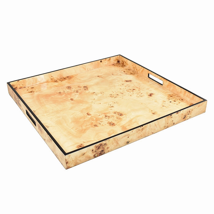 Lacquer Large Square Tray (Mappa Burl with Black Trim) Decorative Trays cheap sale