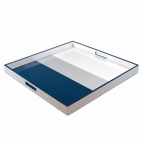 Lacquer Large Square Tray (Navy Blue with Shine Silver and White) Decorative Trays cheap sale
