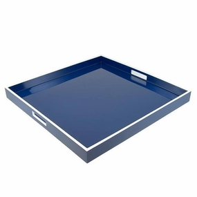 Lacquer Large Square Tray (Navy Blue with White) Decorative Trays cheap sale