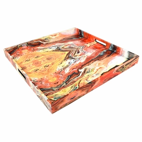 Lacquer Large Square Tray (Orange Marble) Decorative Trays cheap sale