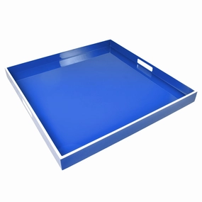 Lacquer Large Square Tray (True Blue with White Trim) Decorative Trays cheap sale