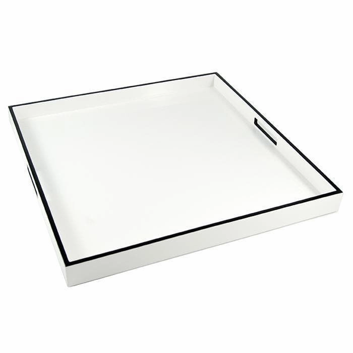 Lacquer Large Square Tray (White with Black Trim) Decorative Trays cheap sale