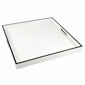 Lacquer Large Square Tray (White with Black Trim) Decorative Trays cheap sale