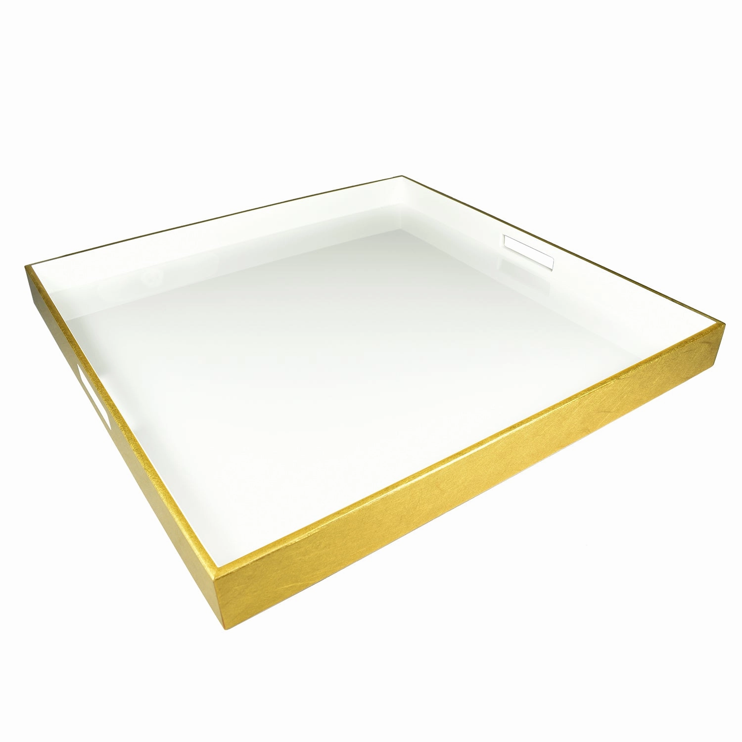 Lacquer Large Square Tray (White with Outside Shine Gold Leaf) Decorative Trays cheap sale