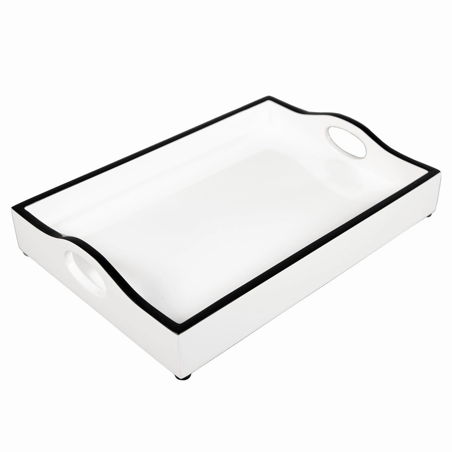 Lacquer Mini Bar Tray (White w/Black Trim) Decorative Trays cheap sale
