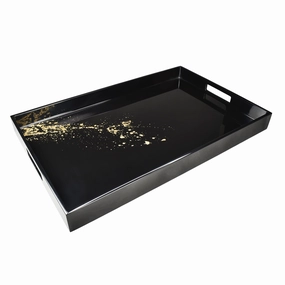 Lacquer Rectangle Tray 22" (Artful Gold with Black) Decorative Trays cheap sale