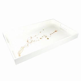 Lacquer Rectangle Tray 22"x14" (Artful Gold with White) Decorative Trays cheap sale