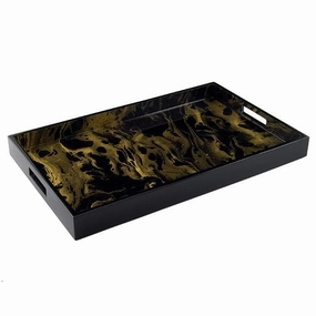 Lacquer Rectangle Tray - Black & Gold Marble Decorative Trays cheap sale