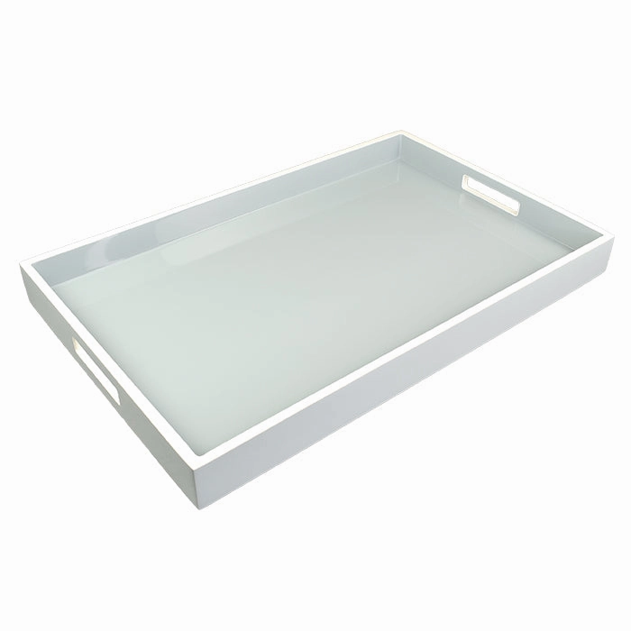 Lacquer Rectangle Tray - Cool Gray & White Decorative Trays cheap sale