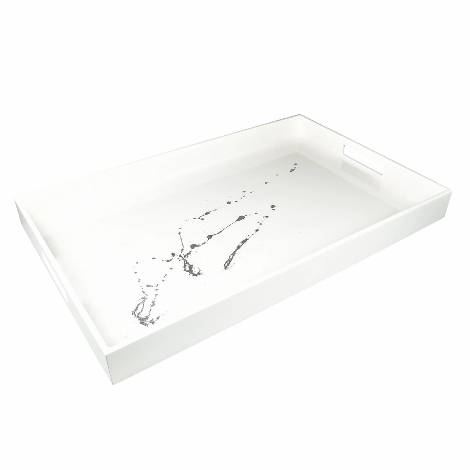 Lacquer Rectangle Tray (Artful Silver with White) Decorative Trays cheap sale