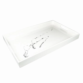 Lacquer Rectangle Tray (Artful Silver with White) Decorative Trays cheap sale