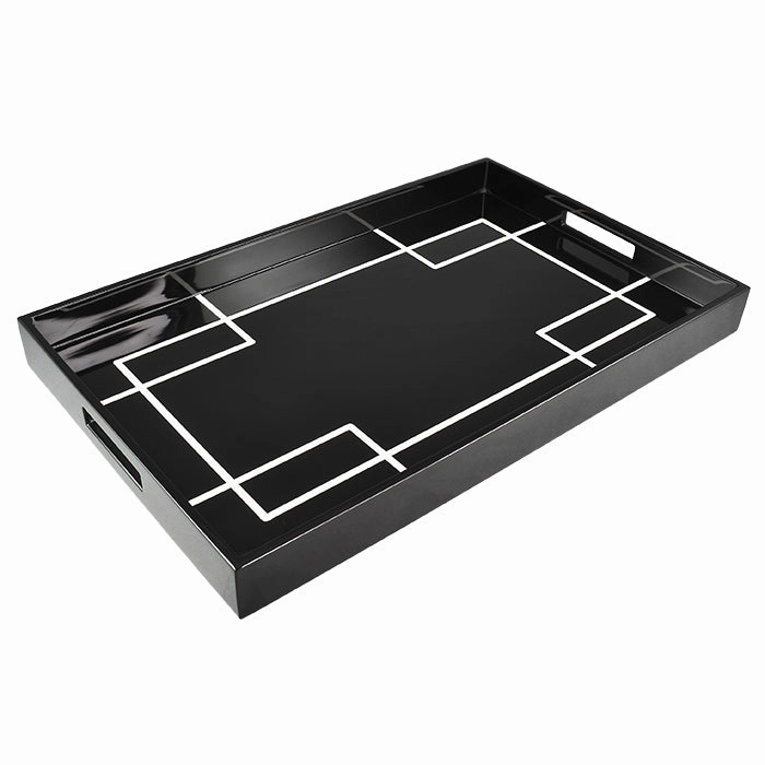 Lacquer Rectangle Tray (Black with White Interlock) Decorative Trays cheap sale
