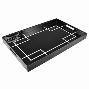 Lacquer Rectangle Tray (Black with White Interlock) Decorative Trays cheap sale