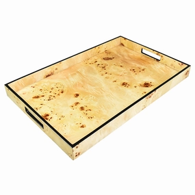 Lacquer Rectangle Tray (Mappa Burl with Black Trim) Decorative Trays cheap sale