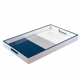 Lacquer Rectangle Tray (Navy Blue with Shine Silver and White) Decorative Trays cheap sale