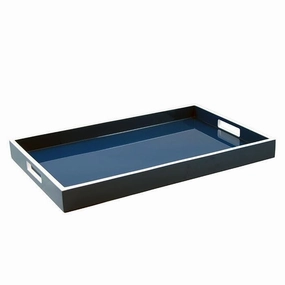 Lacquer Rectangle Tray (Navy Blue with White) Decorative Trays cheap sale
