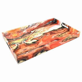 Lacquer Rectangle Tray (Orange Marble) Decorative Trays cheap sale