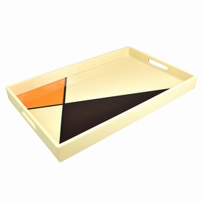 Lacquer Rectangle Tray (Orange, Taupe with Chocolate Brown Inlay) Decorative Trays cheap sale