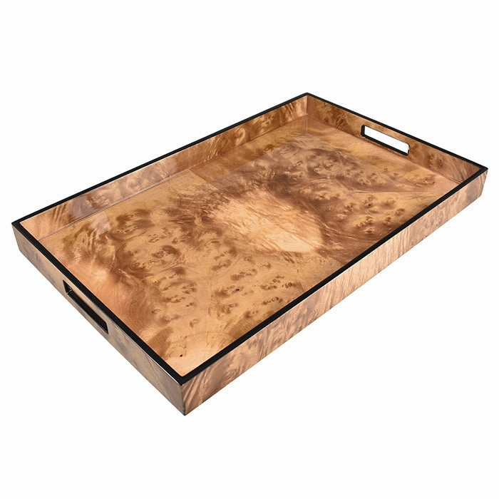 Lacquer Rectangle Tray (Walnut Burl with Black Trim) Decorative Trays cheap sale