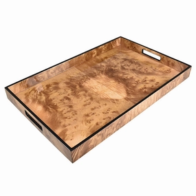 Lacquer Rectangle Tray (Walnut Burl with Black Trim) Decorative Trays cheap sale