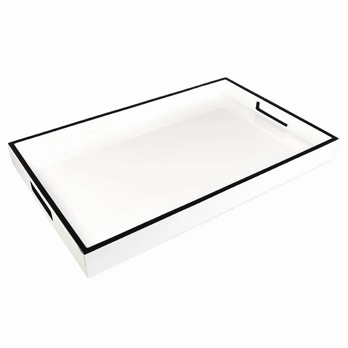 Lacquer Rectangle Tray (White with Black Trim) Decorative Trays cheap sale