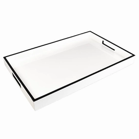 Lacquer Rectangle Tray (White with Black Trim) Decorative Trays cheap sale