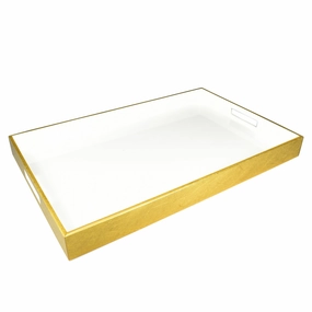 Lacquer Rectangle Tray (White with Outside Shine Gold Leaf) Decorative Trays cheap sale