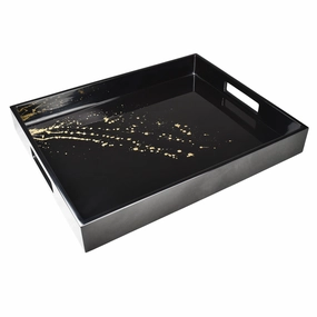 Lacquer Small Rectangle Tray 15" (Artful Gold with Black) Decorative Trays cheap sale