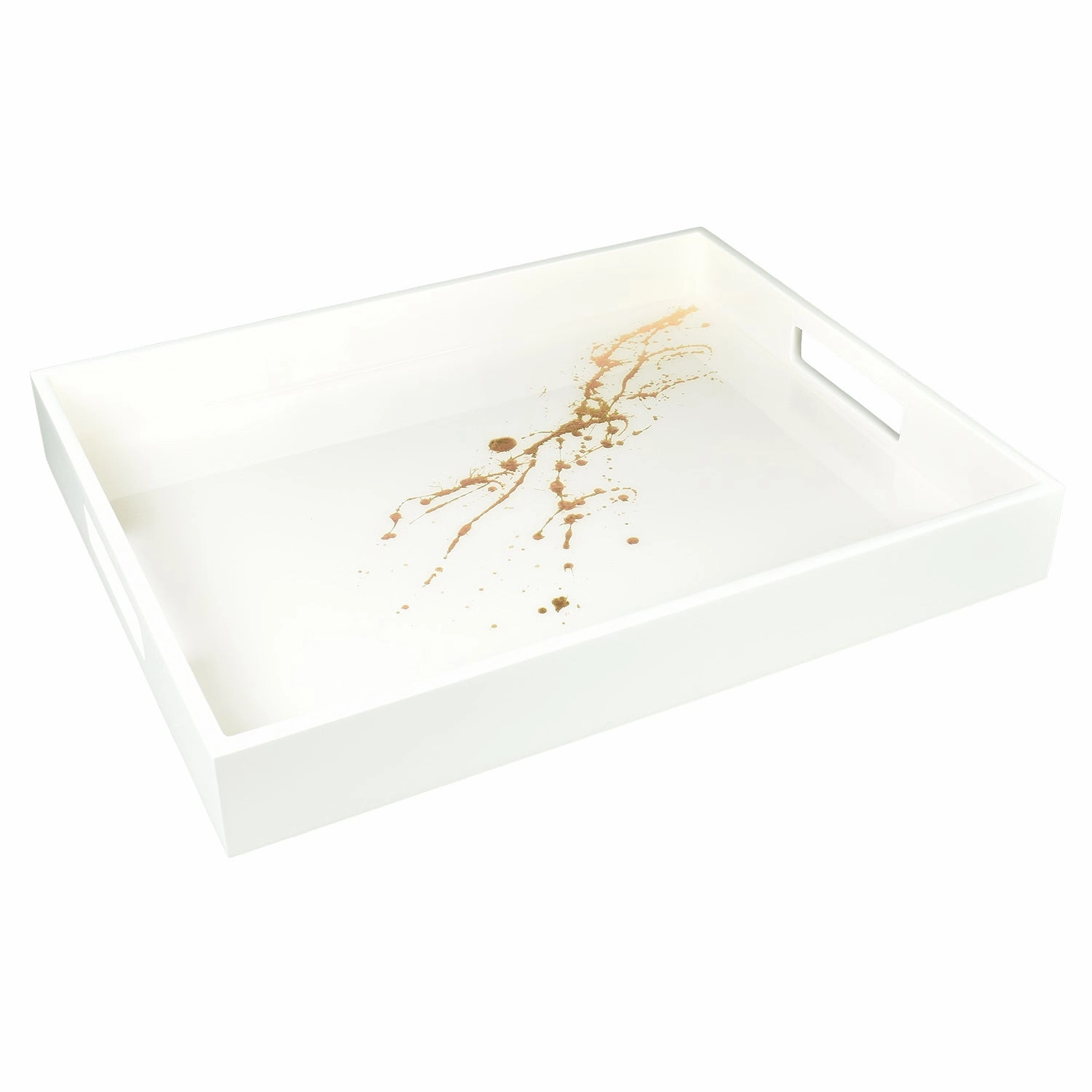 Lacquer Small Rectangle Tray 15"x 12" (Artful Gold with White) Decorative Trays cheap sale