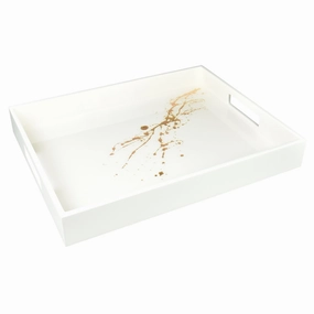 Lacquer Small Rectangle Tray 15"x 12" (Artful Gold with White) Decorative Trays cheap sale