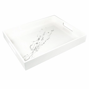 Lacquer Small Rectangle Tray 15"x 12" (Artful Silver with White) Decorative Trays cheap sale