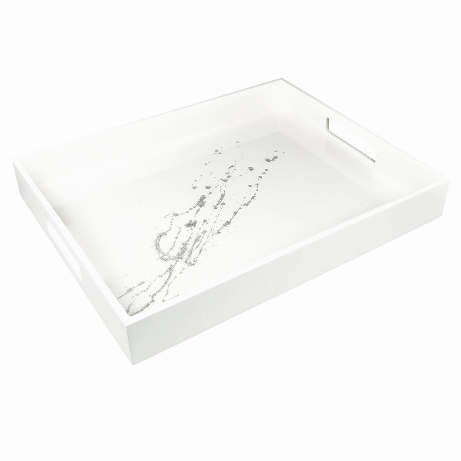 Lacquer Small Rectangle Tray 15"x 12" (Artful Silver with White) Decorative Trays cheap sale