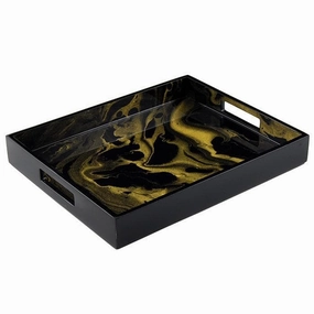 Lacquer Small Rectangle Tray - Black & Gold Marble Decorative Trays cheap sale