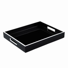 Lacquer Small Rectangle Tray - Black & White Decorative Trays cheap sale