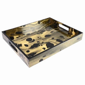 Lacquer Small Rectangle Tray (Black Gold Marble Black Trim) Decorative Trays cheap sale