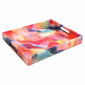 Lacquer Small Rectangle Tray (Cosmos Design) Decorative Trays cheap sale