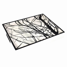 Lacquer Small Rectangle Tray (Naked Trees Fabric Lacquer) Decorative Trays cheap sale