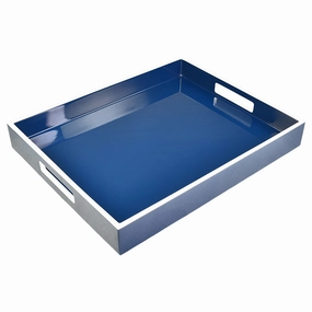 Lacquer Small Rectangle Tray (Navy Blue with White) Decorative Trays cheap sale