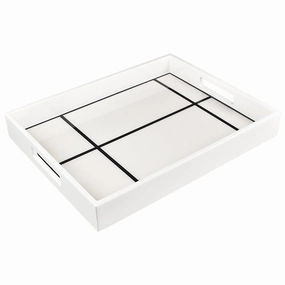Lacquer Small Rectangle Tray (White with Black Grid) Decorative Trays cheap sale