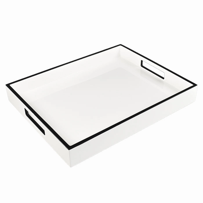 Lacquer Small Rectangle Tray (White with Black Trim) Decorative Trays cheap sale