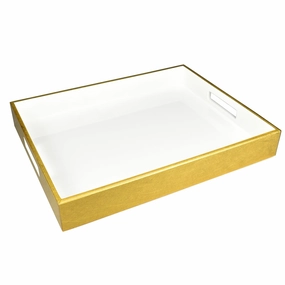 Lacquer Small Rectangle Tray (White with Outside Shine Gold Leaf) Decorative Trays cheap sale