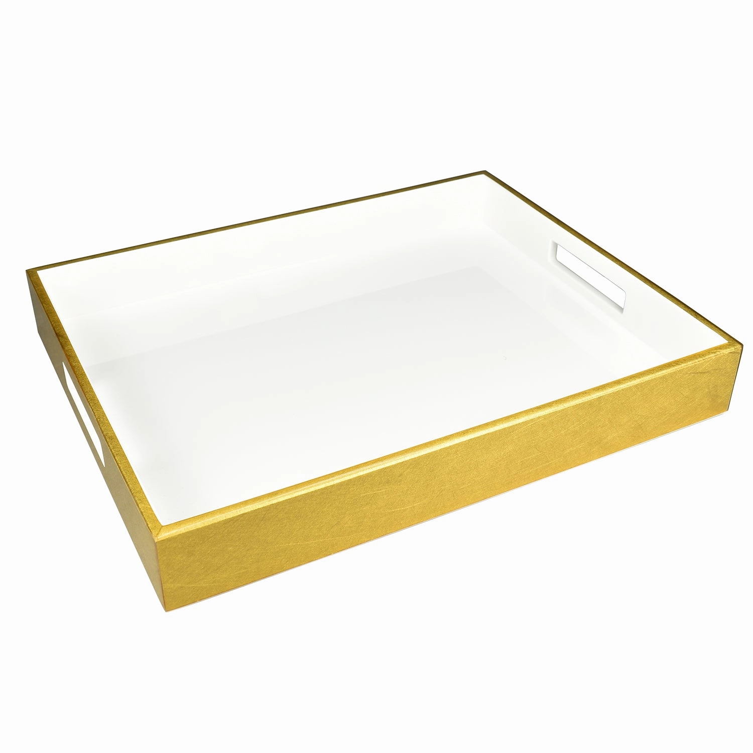 Lacquer Small Rectangle Tray (White with Outside Shine Gold Leaf) Decorative Trays cheap sale